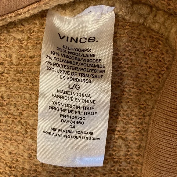 EUC Vince tan nubby sweater jacket sz L